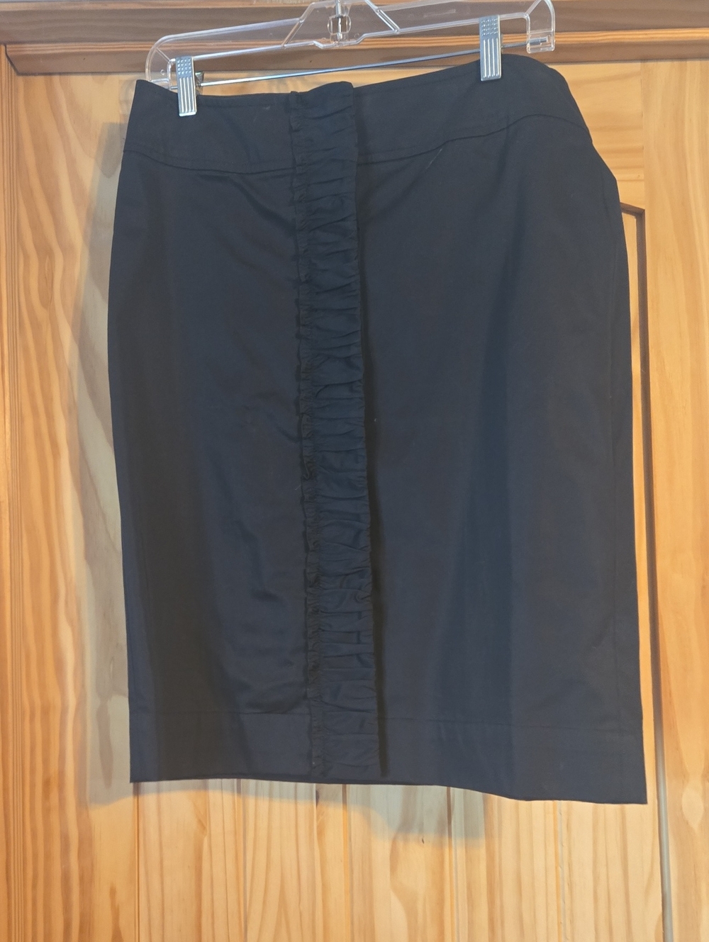 Talbots Black Pencil Skirt with Center Ruffle Trim
